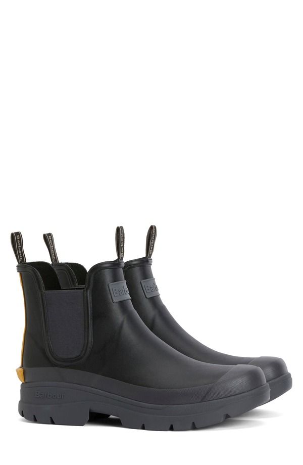 バブアー メンズ シューズ ブーツ・レインブーツ チェルシー Barbour Nimbus Chelsea Rain Boot Black Ochre ブラック