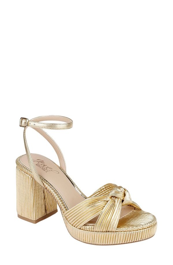 ジュウェルダグレイミシュカ レディース シューズ ヒール プラットフォーム サンダル アンクル Jewel Badgley Mischka Tyler Ankle Straplatform Sandal Gold Fabric ゴールド