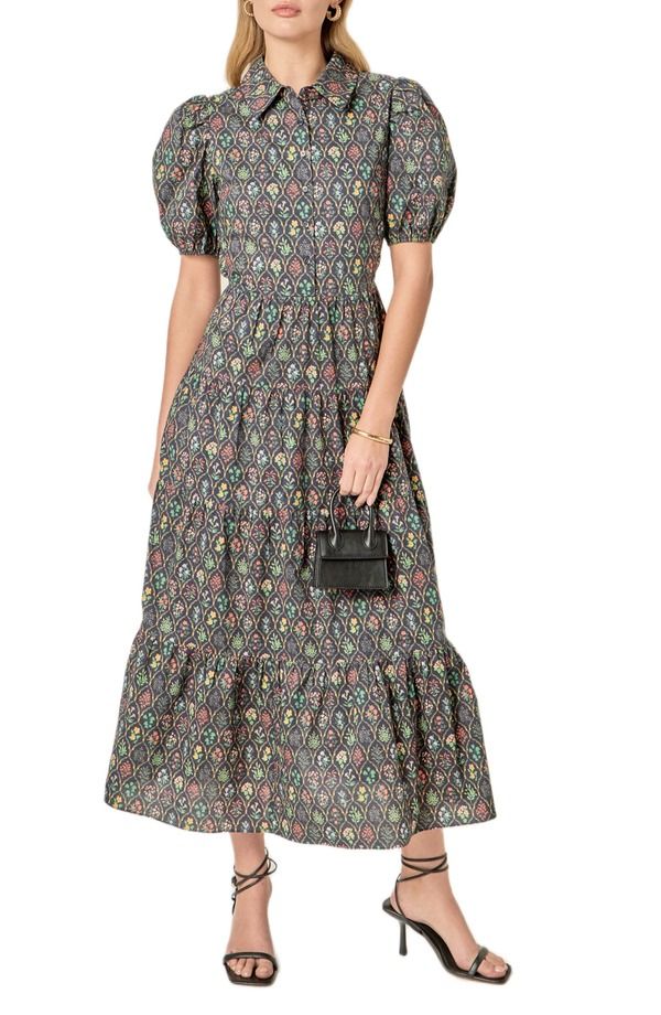 イングリッシュファクトリー レディース トップス ワンピース ティアード フラワー柄 シャツ コットン フラワー English Factory Floral Tiered Cotton Shirtdress Navy Floral ネイビー