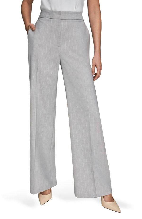 ダナ キャラン ニューヨーク レディース ボトムス レギンス ワイドレッグ パンツ Donna Karanew York Pinstripe Clean Front Wide Leg Pants Vapor Multi マルチカラー
