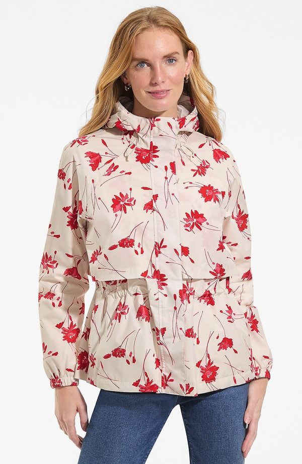 ランズエンド レディース アウター ジャケット・ブルゾン Lands End Squall Packable Rain Jacket Ivory Latte Tossed Floral アイボリー