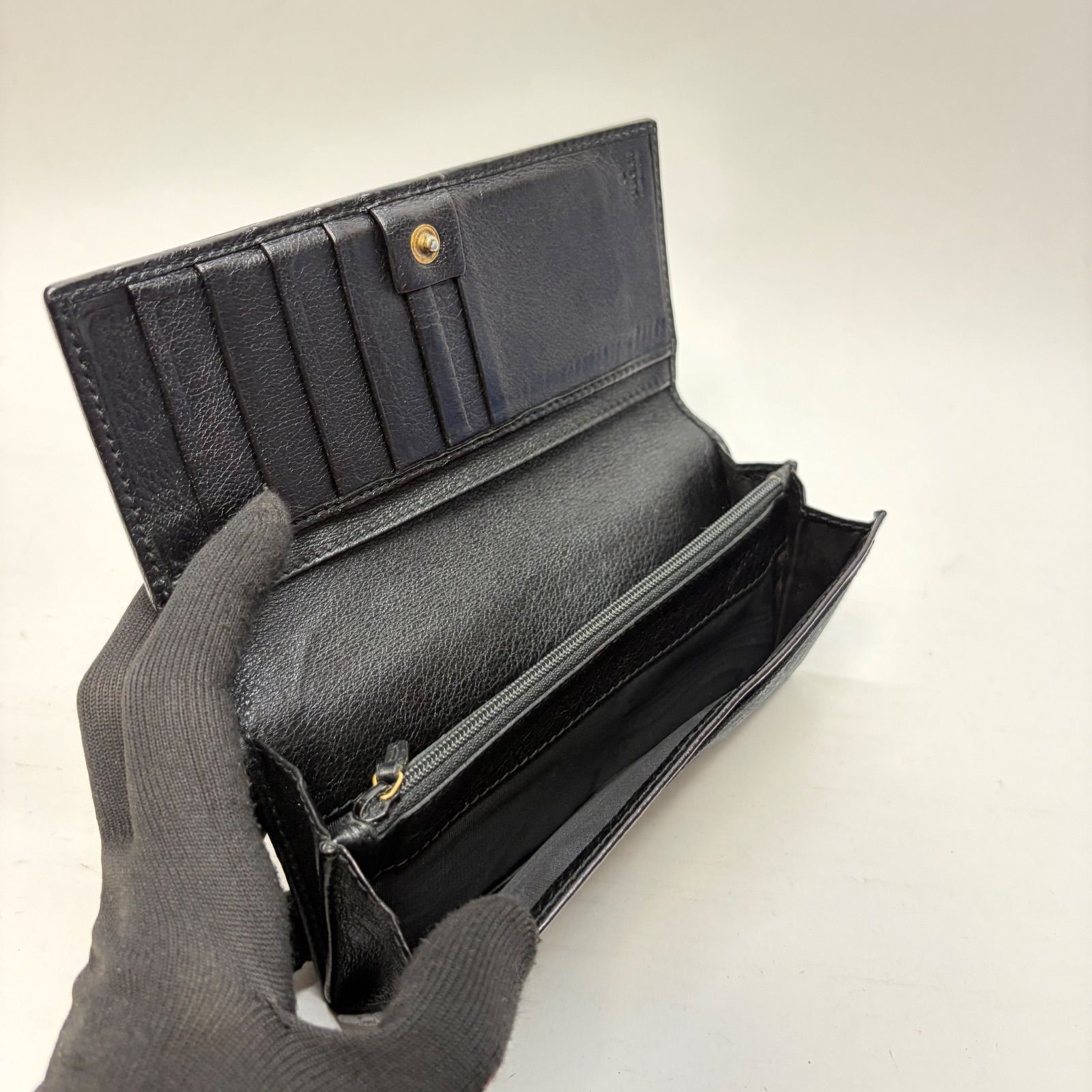 4126 GUCCI グッチ 長財布 キャンバス ブラック レザー フラップ 
