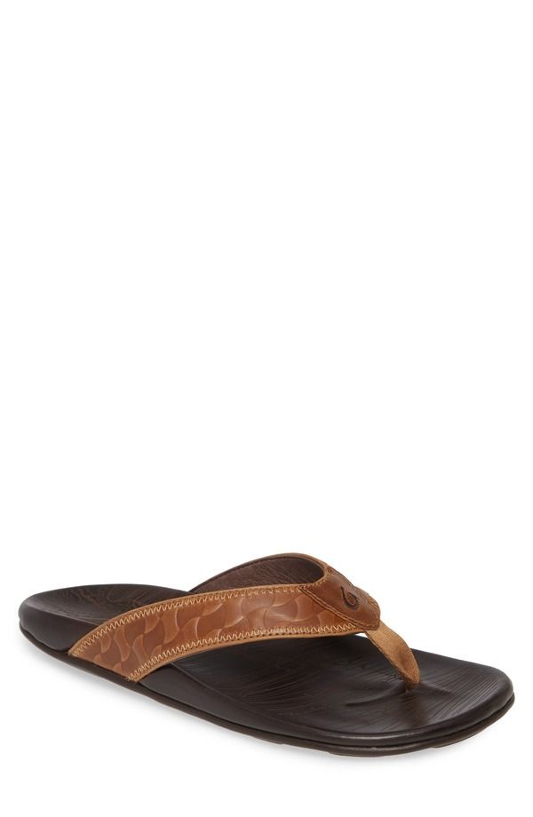 オルカイ メンズ シューズ サンダル OluKai Hikianalia Flip Flop Tan Dark Java Leather タン