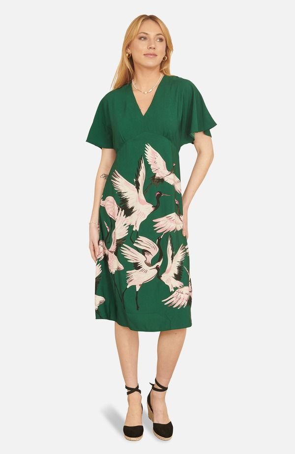 ユミキム レディース トップス ワンピース プリント ミディ Yumi Crane Print Kimono Midi Dress Green グリーン