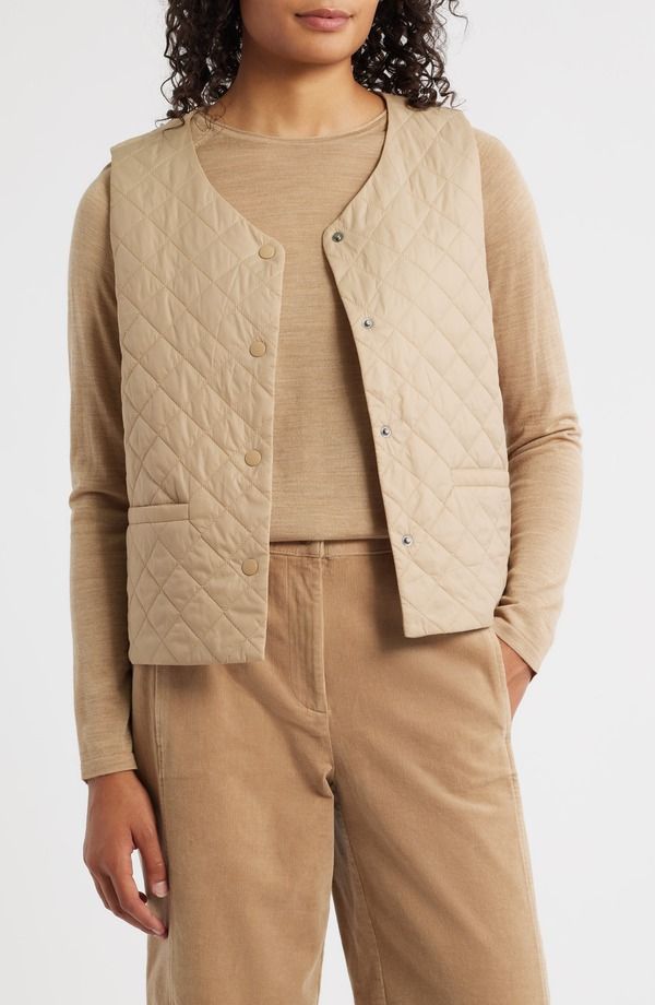 エイリーンフィッシャー レディース アウター ジャケット・ブルゾン Vネック キルティング ベスト Eileen Fisher VNeck Quilted Vest Biscuit