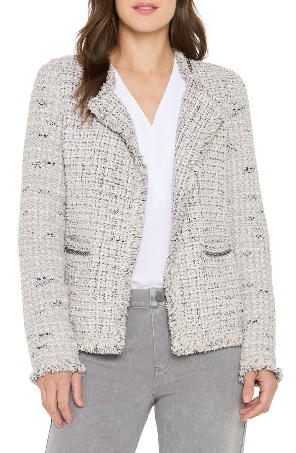 ニックプラスゾーイ レディース アウター ジャケット・ブルゾン ニット フリンジ NICZOE Chain Trim Fringe Mix Knit Jacket Grey Multi グレー 29,120円