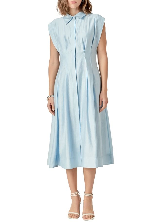 イングリッシュファクトリー レディース トップス ワンピース プリーツ ミディ シャツ English Factory Pleated Midi Shirtdress Powder Blue ブルー