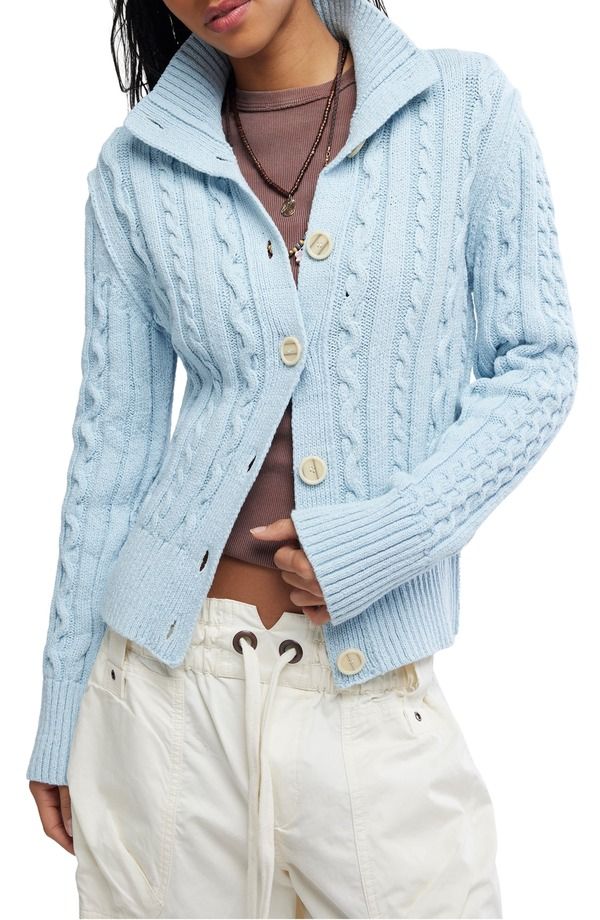 フリーピープル レディース アウター パーカー・スウェット カーディガン Free People Cable Stitch Cardigan Pastel Blue ブルー