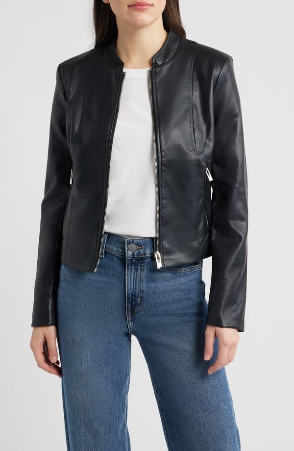 ヴィアスピガ レディース アウター ジャケット・ブルゾン レザー フェイクレザー Via Spiga Front Zip Faux Leather Jacket Black ブラック