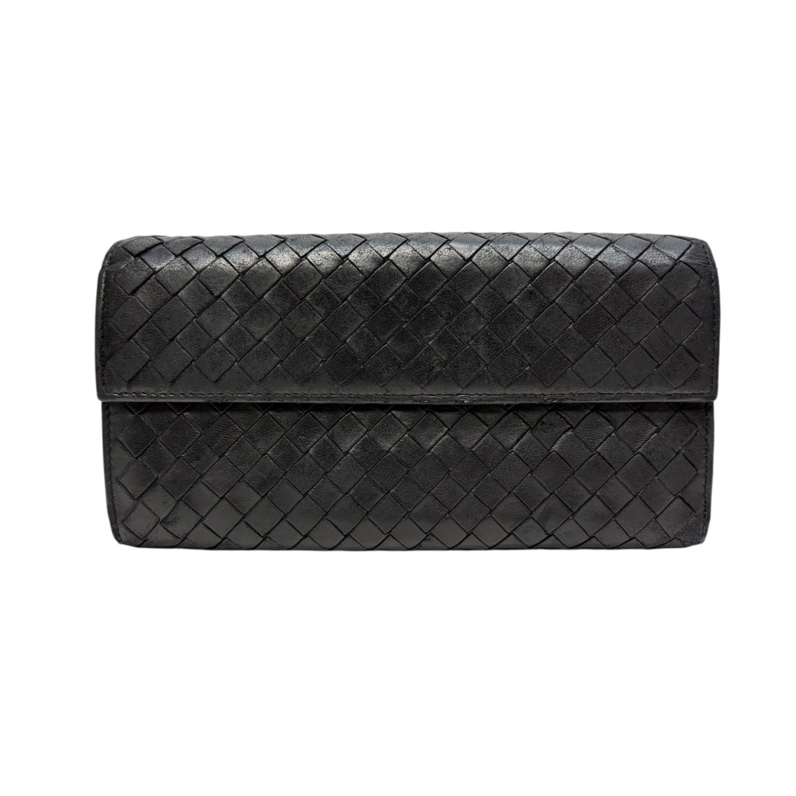 4410 BOTTEGA VENETA ボッテガヴェネタ 長財布 イントレチャート ブラック フラップ コンチネンタル