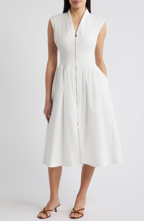 ヴィンスカムート レディース トップス ワンピース ミディ ノースリーブ コットン Vince Camuto Sleeveless Cotton Midi Dress Ivory アイボリー