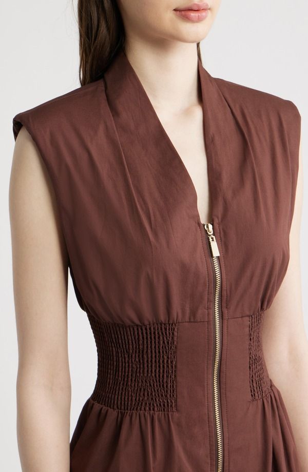 ヴィンスカムート レディース トップス ワンピース ミディ ノースリーブ コットン Vince Camuto Sleeveless Cotton Midi Dress Brown ブラウン