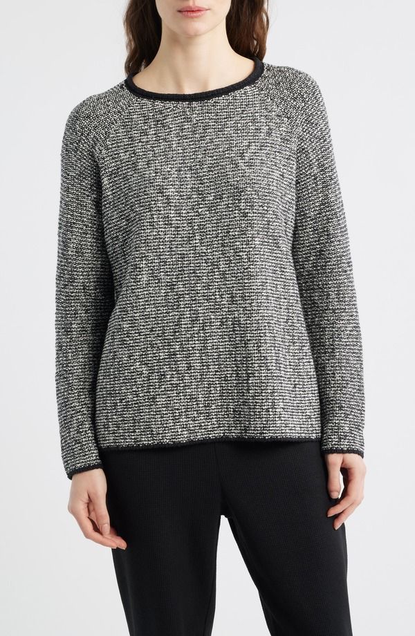 エイリーンフィッシャー レディース アウター パーカー・スウェット セーター ニット Eileen Fisher Jewel Neck Marled Knit Sweater Black Soft White ホワイト