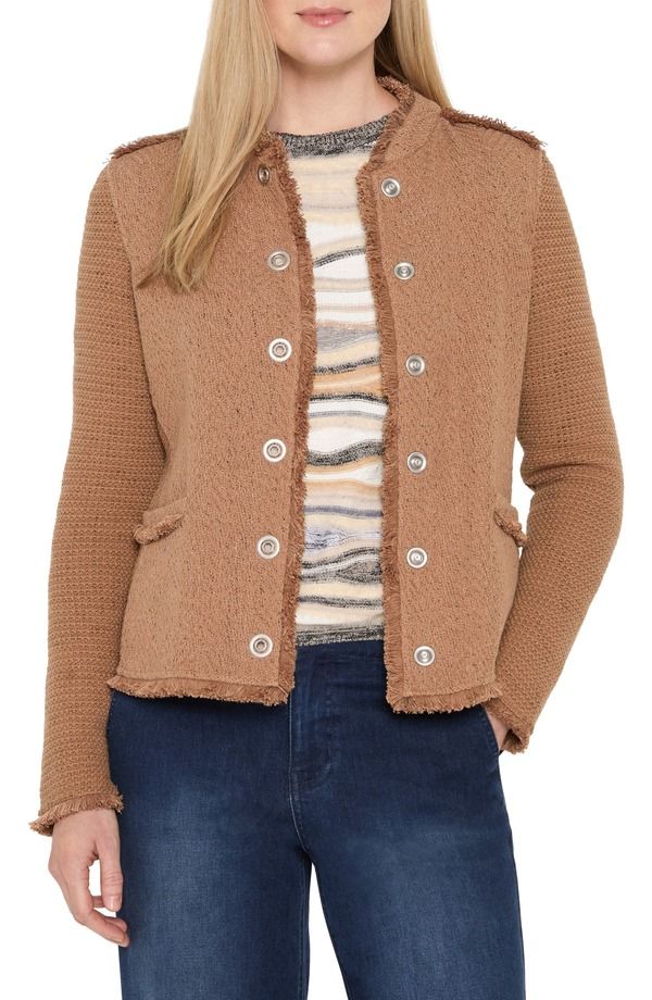 ニックプラスゾーイ レディース アウター ジャケット・ブルゾン ニット フリンジ NICZOE Military Fringe Mixed Knit Jacket Ginger