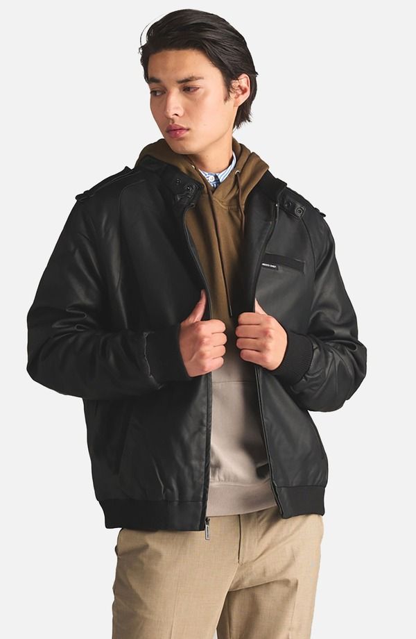 メンバーズオンリー メンズ アウター ジャケット・ブルゾン レザー フェイクレザー Members Only Mens Faux Leather Iconic Racer Jacket Black ブラック