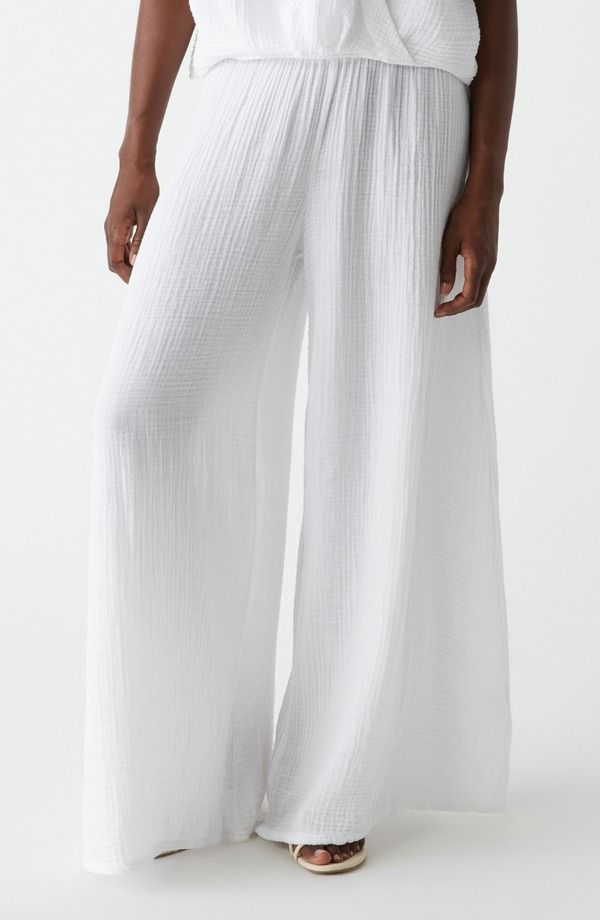 マイケルスターズ レディース ボトムス レギンス ワイドレッグ パンツ シャーリング Michael Starsimba Smocked Waist Wide Leg Pants White ホワイト