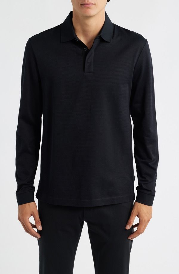 ボス メンズ トップス ポロシャツ コットン BOSS Pado Long Sleeve Cotton Polo Black ブラック