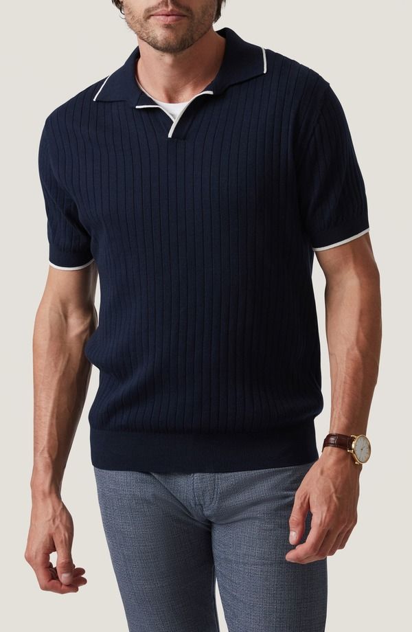 ３４ヘリテージ メンズ トップス ポロシャツ セーター 34 Heritage Rib Short Sleeve Polo Sweater Navy ネイビー