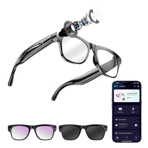 【2026新モデル】 AIスマートグラス カメラ付き Bluetooth5.4 ワイヤレスオーディオグラス 1080P HD写真 録音 AIリアルタイム翻訳（8か国語対応） ハンズフリー通話 マイク内蔵 偏光レンズ UV400カット 3種類レンズ交換可能 軽p