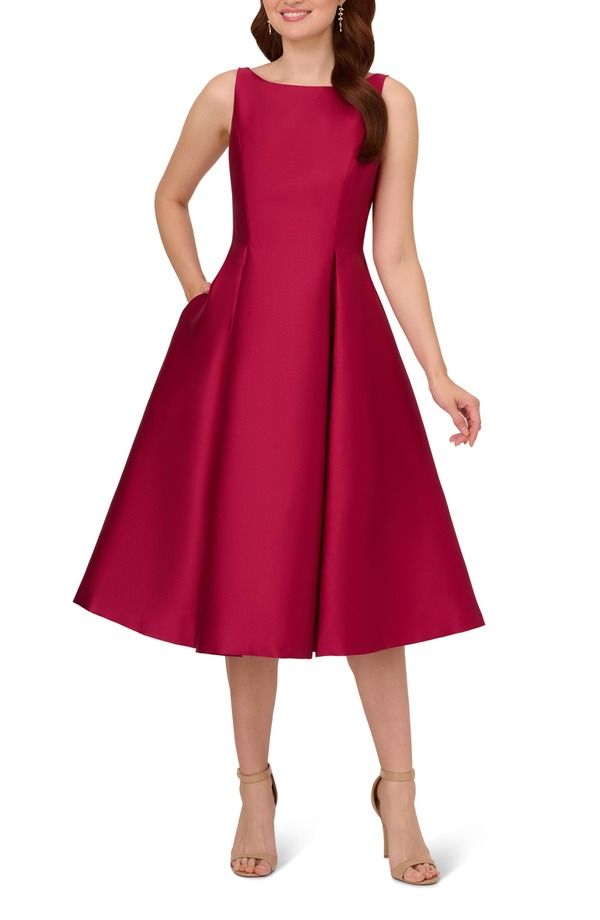アドリアナ パペル レディース トップス ワンピース ミディ ノースリーブ Adrianna Papell Sleeveless Mikado Fit Flare Midi Dress Red Plum レッド