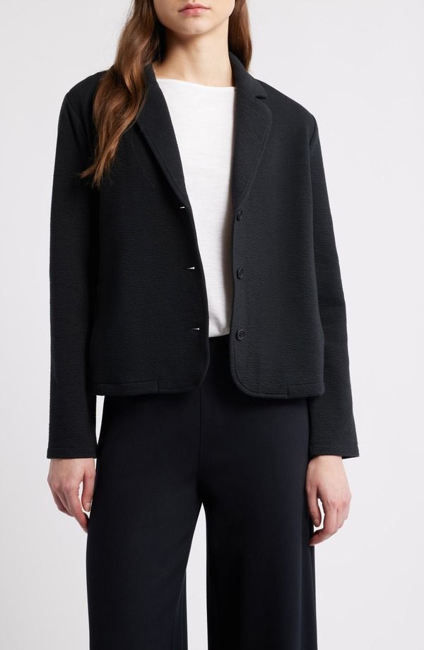 エイリーンフィッシャー レディース アウター ジャケット・ブルゾン コットン Eileen Fisher Notch Collar Organicotton Blend Jacket Black ブラック