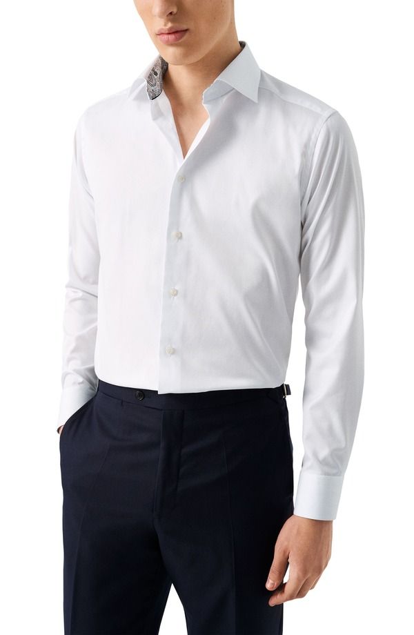 エトン メンズ トップス シャツ スリムフィット コットン Eton Slim Fit Solid White Cotton Twill Dresshirt White ホワイト