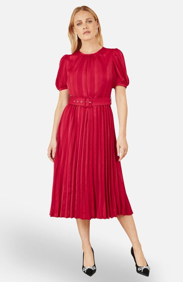 ユミキム レディース トップス ワンピース ミディ サテン Yumi Satin Striped Midi Dress Red レッド