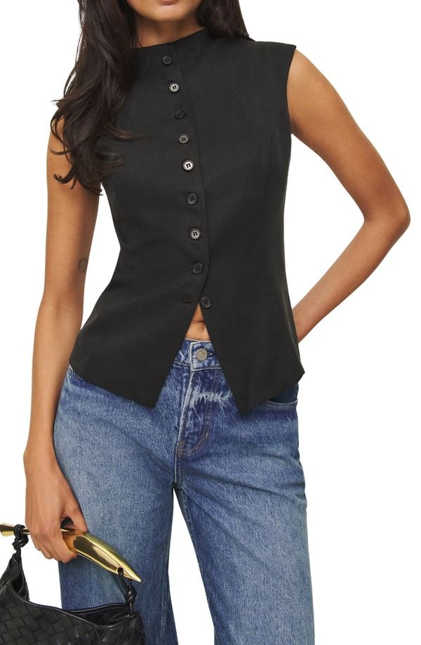 リフォーメーション レディース アウター ベスト Reformation Lottie Cutaway Vest Black ブラック