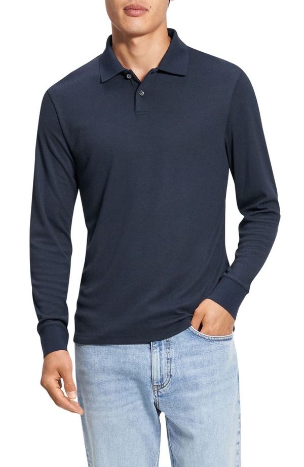 セオリー メンズ トップス ポロシャツ Theory Goris Anemone Milano Long Sleeve Polo Baltic