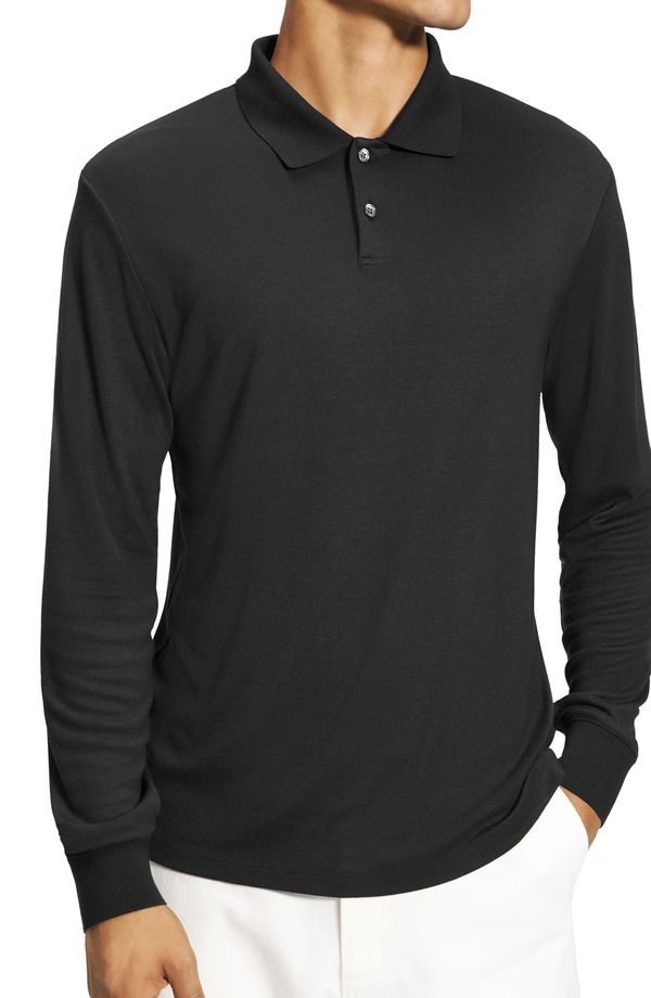 セオリー メンズ トップス ポロシャツ Theory Goris Anemone Milano Long Sleeve Polo Black ブラック