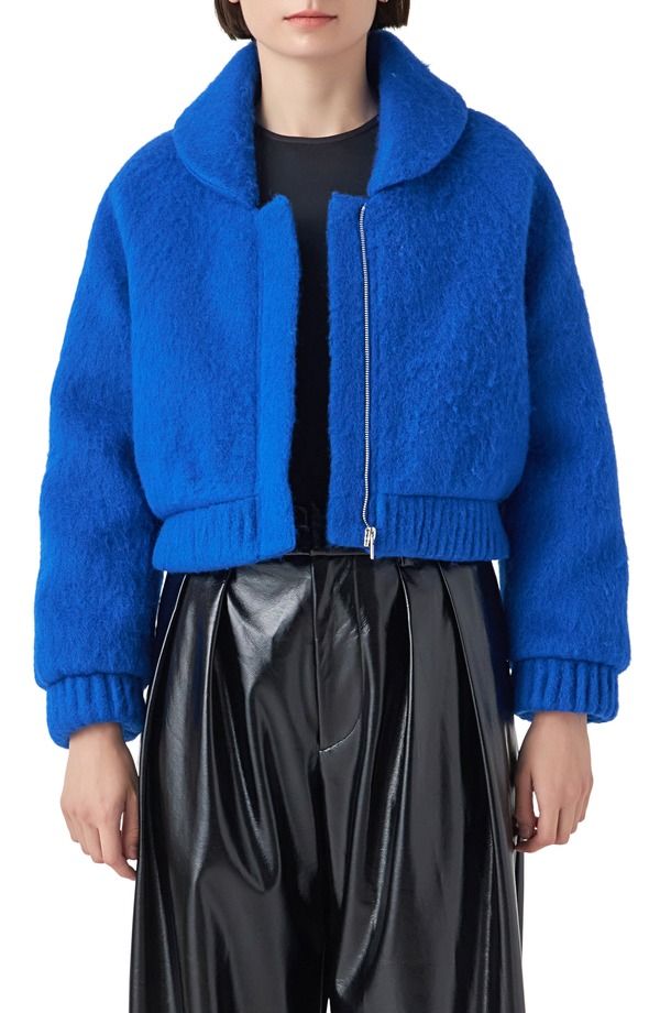 グレー ラブ レディース アウター ジャケット・ブルゾン ウール Grey Lab Felted Wool Blend Bomber Jacket Blue ブルー