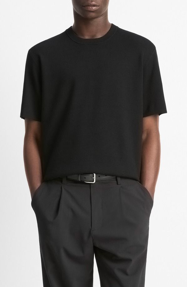 ヴィンス メンズ トップス Tシャツ クルーネック セーター Vince Milano Short Sleeve Crewneck Sweater Black ブラック