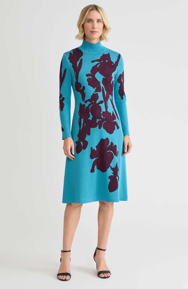 ミンウォン レディース トップス ワンピース A ライン フラワー柄 ミディ ニット フラワー Ming Wang ALine Floral Jacquard Soft Knit Midi Dress NebulaMidnight VioletBlack ブラ