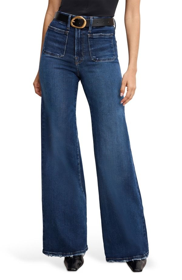 グッドアメリカン レディース ボトムス デニムパンツ ハイウエスト ジーンズ Good American SoftTech Good Waist Patch Pocket High Waist Palazzo Jeans Indigo511