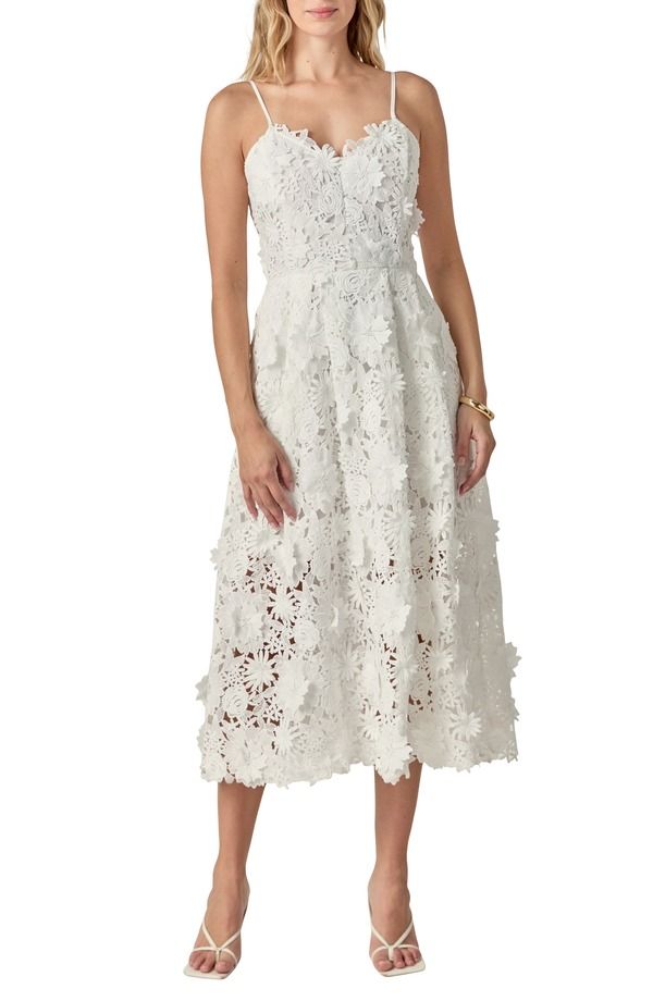 エンドレスローズ レディース トップス ワンピース ミディ Endless Rose 3D Appliqu Midi Dress White ホワイト