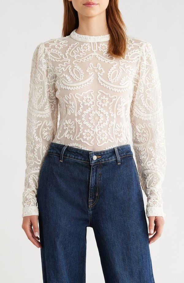 ファーム レディース アウター パーカー・スウェット セーター 刺繍 レース FARM Rio Embroidered Lace Sweater OffWhite オフホワイト