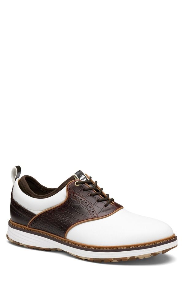 ジョンストンアンドマーフィー メンズ シューズ オックスフォード Johnston Murphy Upton GL1 Luxe Hybrid Waterproof Golf Shoe White Brown Croc Full Grain ホワイト