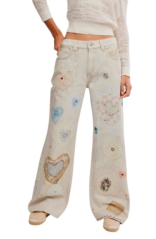 フリーピープル レディース ボトムス デニムパンツ ストレート ジーンズ Free People Illusionslouchy Straight Leg Jeans Heirloom Ivory アイボリー
