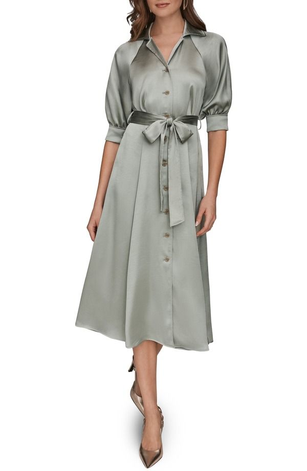 ダナ キャラン ニューヨーク レディース トップス ワンピース シャツ サテン Donna Karanew York Short Sleeve Satin Shirtdress Weathered Sage セージ