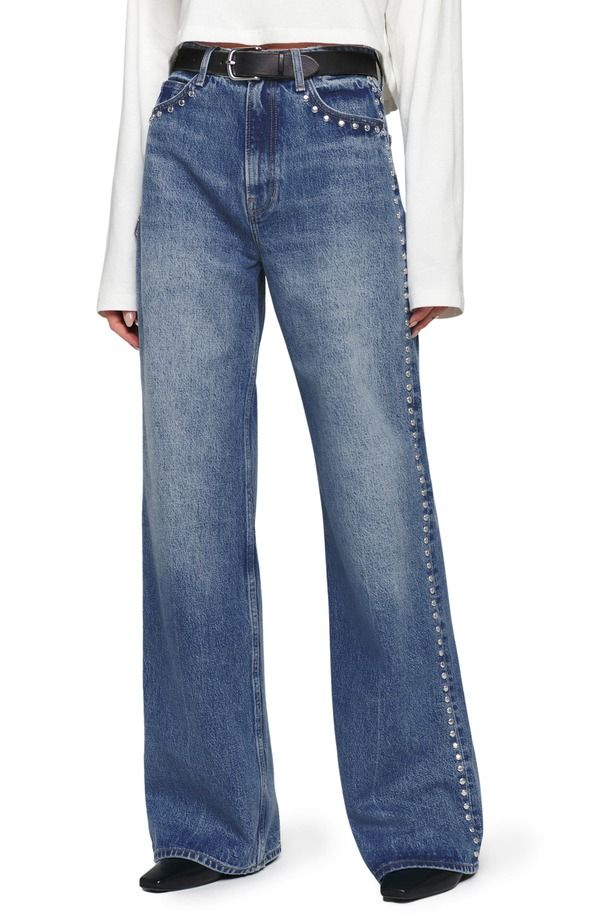リフォーメーション レディース ボトムス デニムパンツ ワイドレッグ ハイウエスト ジーンズ Reformation Cary Studded High Waist Slouchy Wide Leg Jeans Chesapeake Studded
