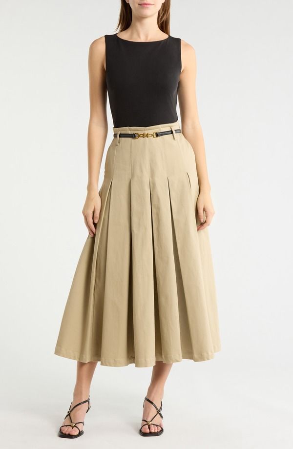 アヴェックレフィーユ レディース トップス ワンピース プリーツ Avec Les Filles Mixed Media Pleatedress Black And Khaki ブラック