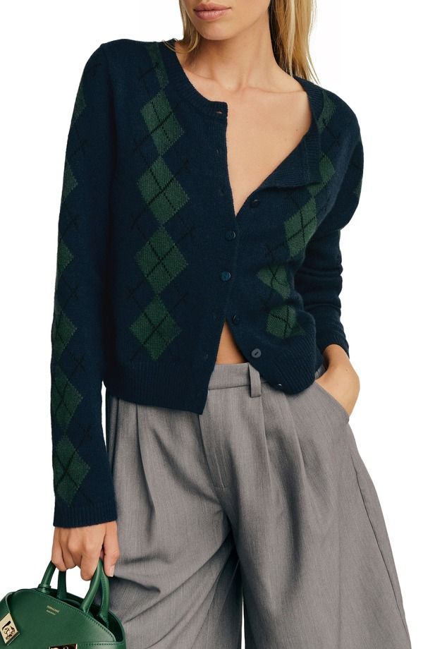 リフォーメーション レディース アウター パーカー・スウェット カーディガン Reformation Clara Cashmere Crew Cardiganavy Multi Argyle ネイビー