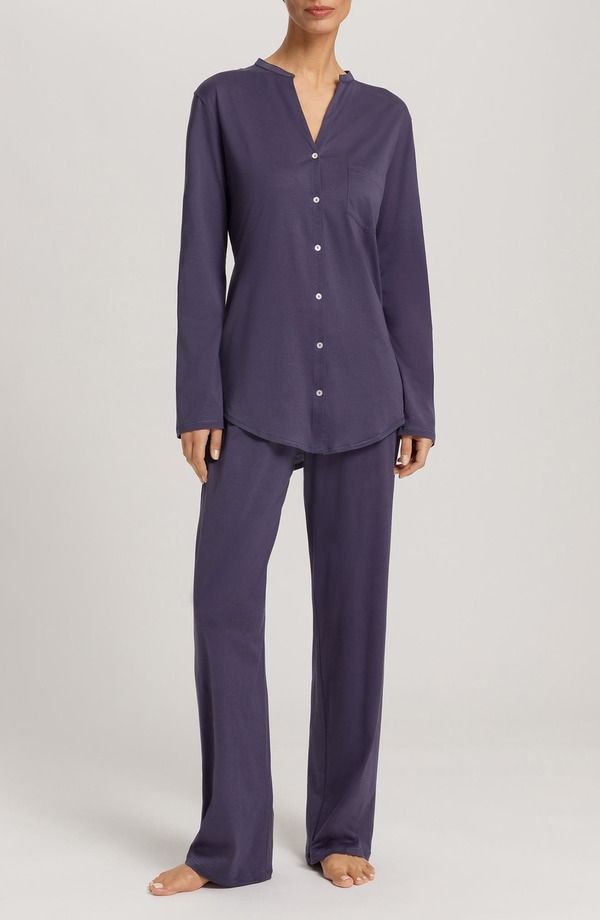 ハンロ レディース アンダーウェア ナイトウェア コットン Hanro Cotton Deluxe Pajamas Blue Stone ブルー