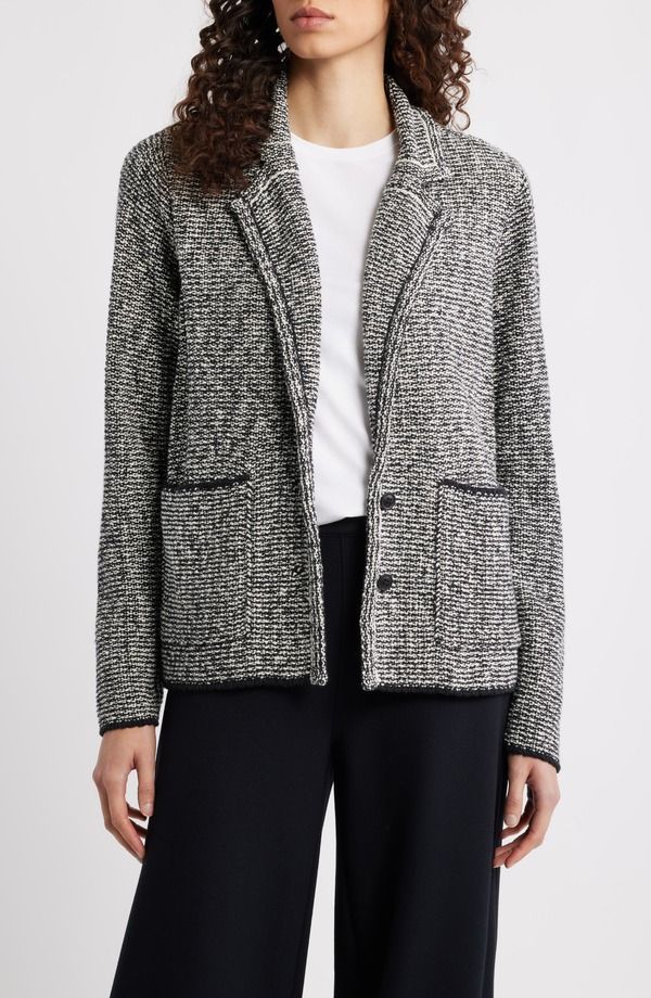 エイリーンフィッシャー レディース アウター ジャケット・ブルゾン ツイード コットン Eileen Fisher Cotton Blend Tweed Jacket Black Soft White ホワイト