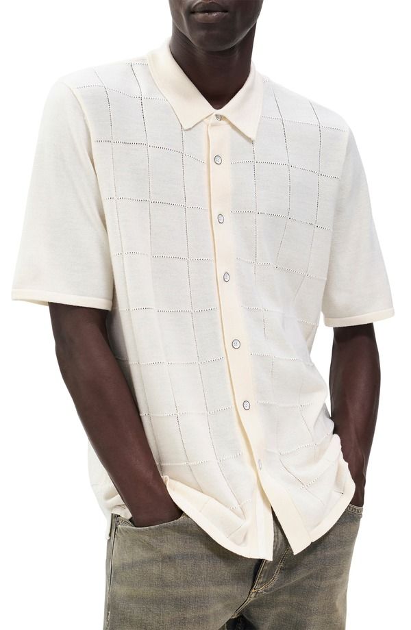 ラグアンドボーン メンズ トップス シャツ ウール ニット rag bone Dalton Wool Blend Short Sleeve Knit ButtonUp Shirt Ivory アイボリー