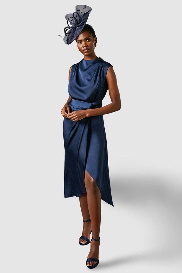 コースト レディース トップス ワンピース ミディ サテン Coast Satin Twist Waist Midi Dress Navy ネイビー