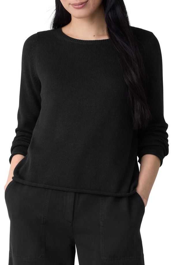 エイリーンフィッシャー レディース アウター パーカー・スウェット セーター コットン Eileen Fisher Bateau Neck Cotton Blend Sweater Black ブラック