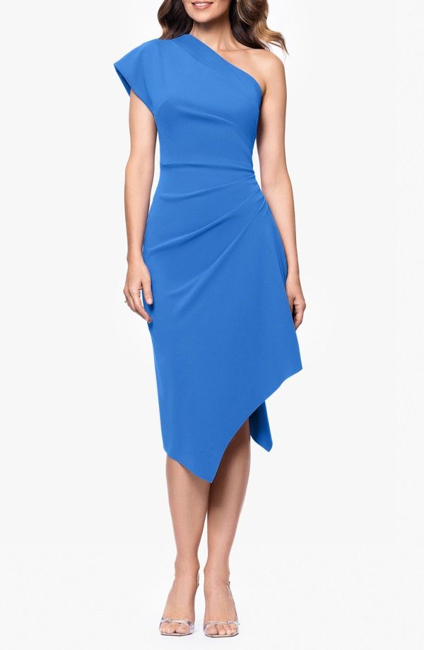 ベッツィアンドアダム レディース トップス ワンピース アシンメトリー スキューバ ニット Betsy Adam Asymmetric Scuba Knit Sheath Dress Cornflower