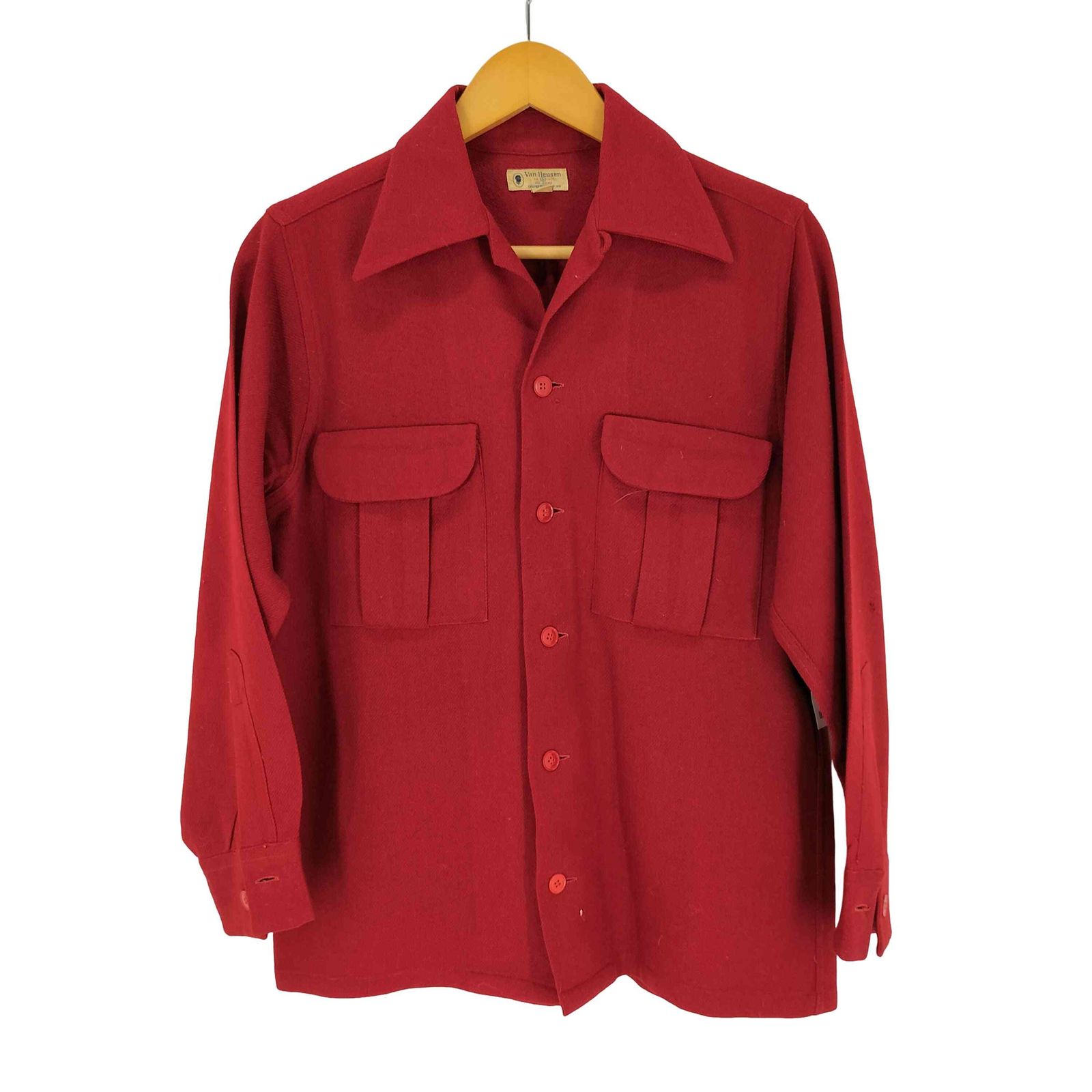 ヴァンヒューゼン VAN HEUSEN ウール オープンカラーシャツ メンズ import：S