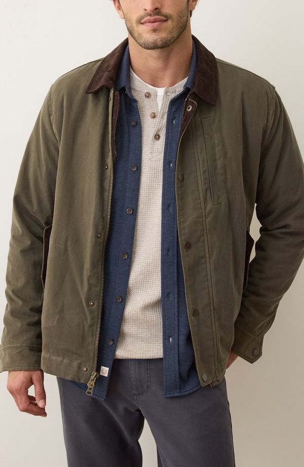マリーン レイヤー メンズ アウター ジャケット・ブルゾン Marine Layer Waxed Canvas Barn Jacket Olive オリーブ